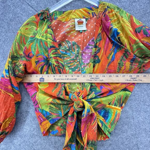 Farm Rio Womens Urgan Jungle Tie-Front Top Size M Colorful Tropical Resort Beach - Picture 14 of 16